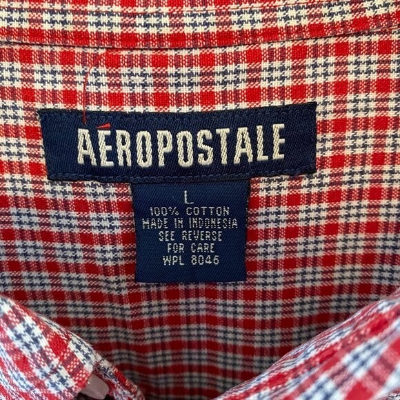 Aeropostale Short Sleeve Button Down Checked Mens Shirt Size L - Picture 3 of 4